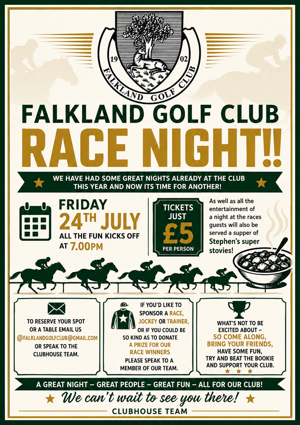 Falkland Race Night event flyer